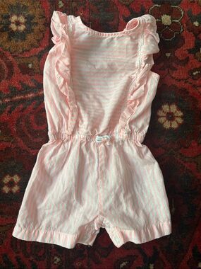Girls Pink Stripe Ruffle Romper